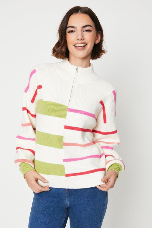 Rib Funnel Neck  Stripe...