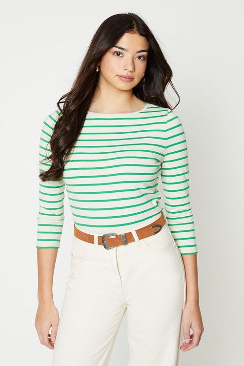 Stripe Slash Neck ¾ Sleeve...