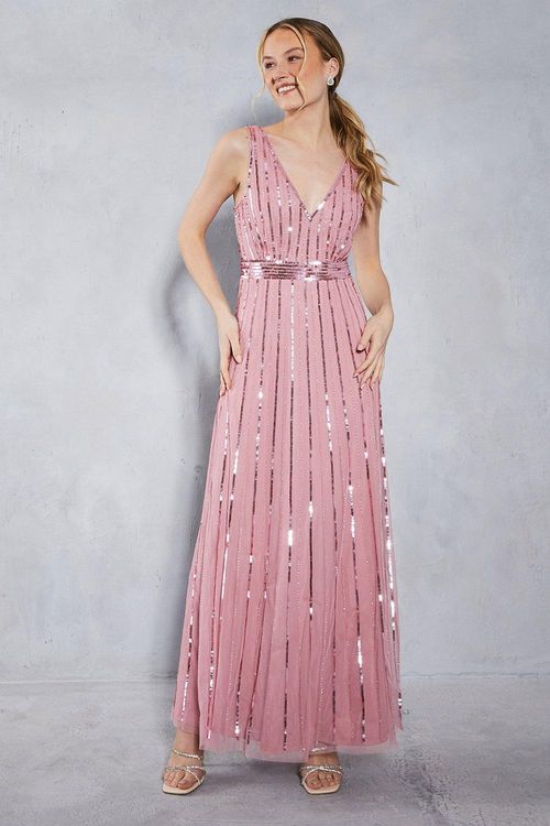 Womens All Over Sequin V Neck Maxi Dress