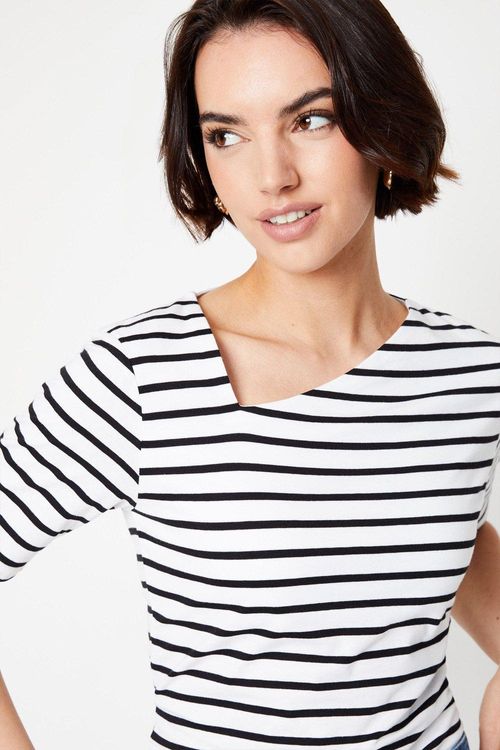 Stripe Asymmetic Short Sleeve...