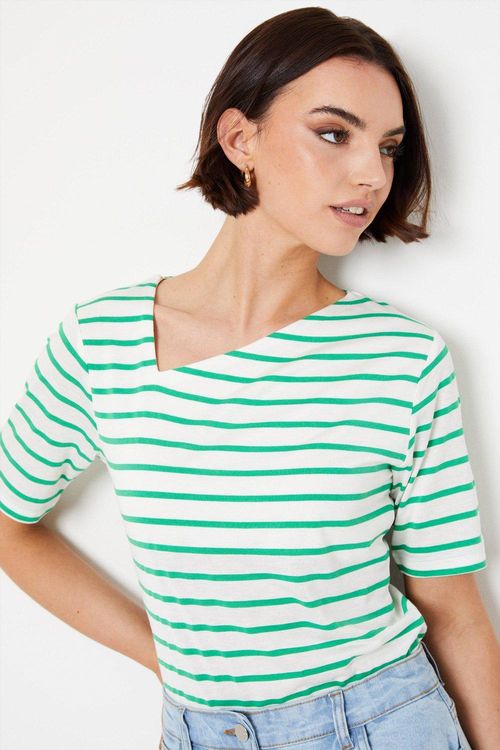 Stripe Asymmetic Short Sleeve...