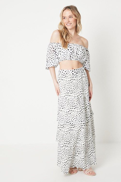 Spot Pleated Tiered Maxi Skirt