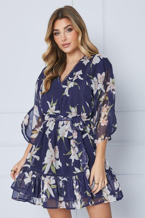 Floral Kimono Sleeve Mini Dress