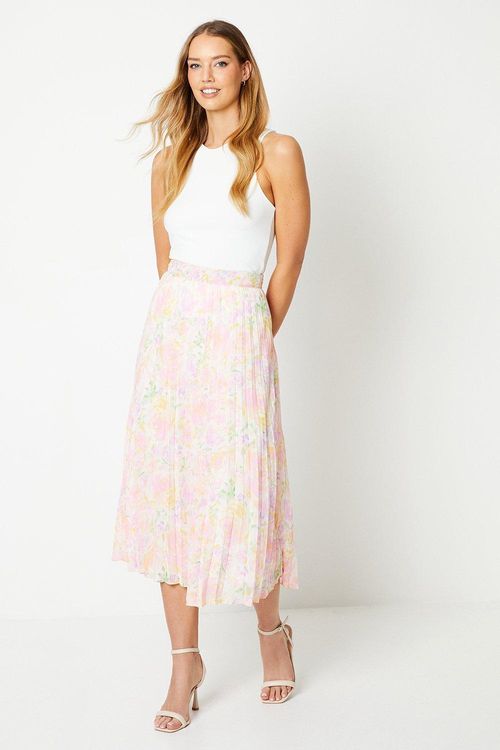 Floral Printed Pleated Midi...