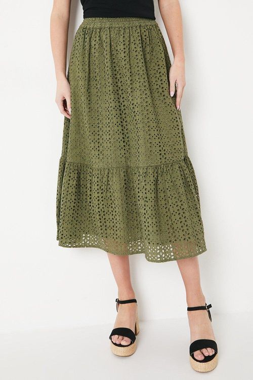 Womens Broderie Midi Skirt