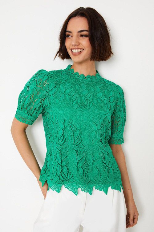 Lace Puff Sleeve Topgreen