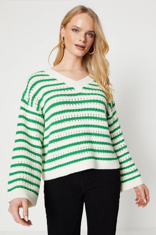 Pointelle Stripe V Neck...