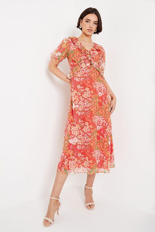 Floral Chiffon Frill Neckline...