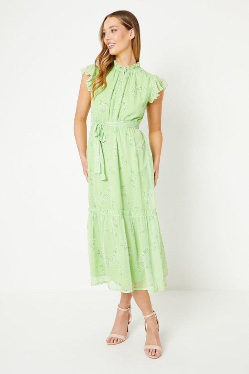 Womens Green Floral Chiffon...