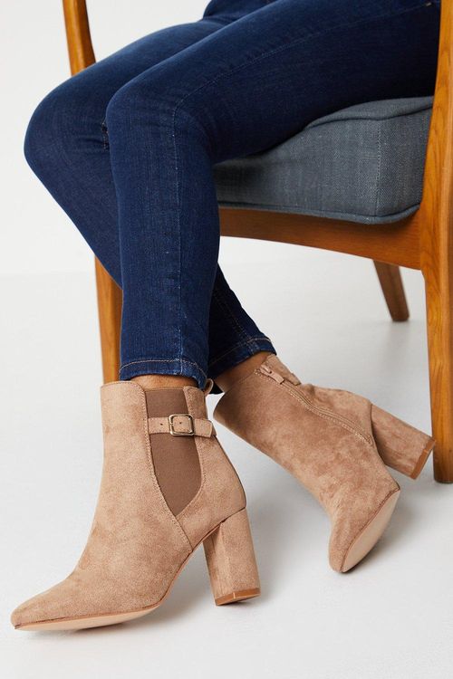 Jillian Faux-suede Ankle Strap High Block Heel Ankle Bootscamel