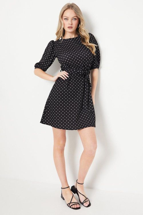 Spot Print Puff Sleeve Mini...