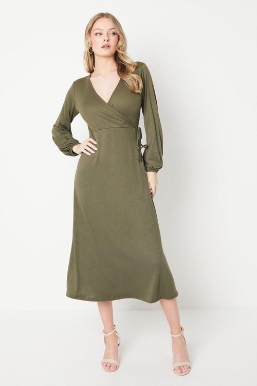 Petite Long Sleeve Wrap Midi...