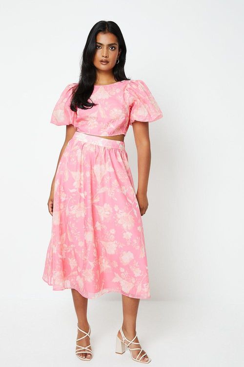 Floral Organza Pleated Midi...