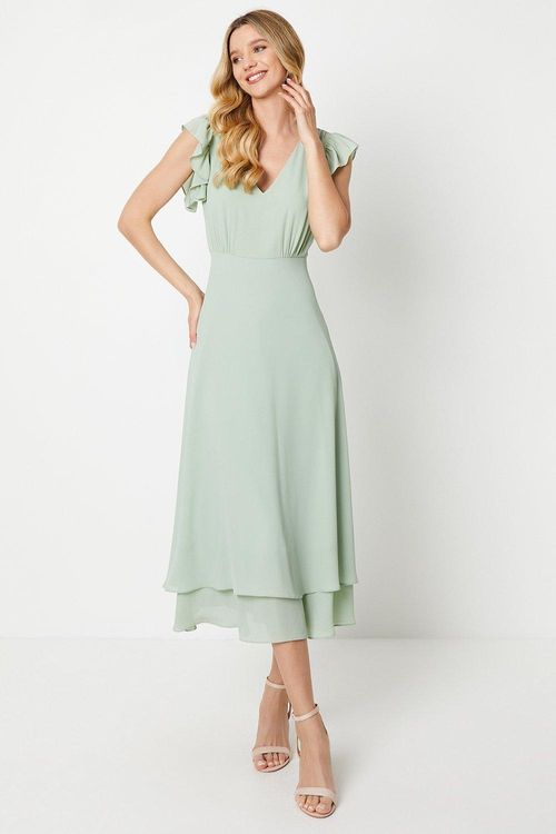 Ruffle Shoulder Chiffon Midi...