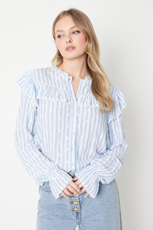 Stripe Trim Button Through Top