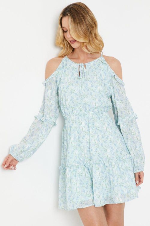 Floral Cold Shoulder Ruffle...