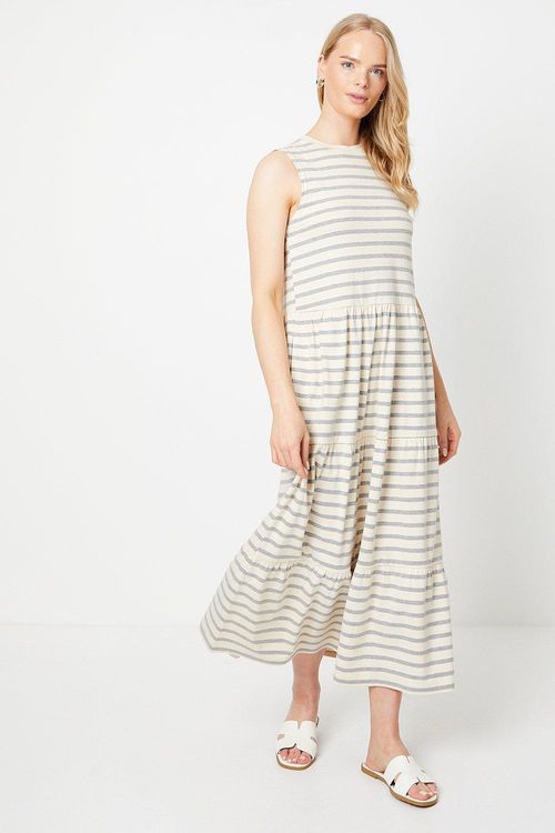 Womens Stripe Tiered Midi...