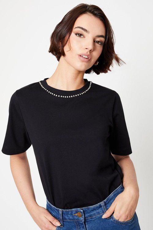 Rhinestone Neck Jersey T-shirt