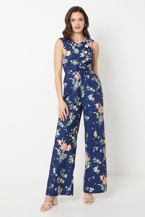 Floral Poly Moss Crepe Ruched...