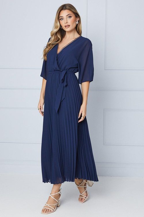 Kimono Sleeve Pleated Midi...