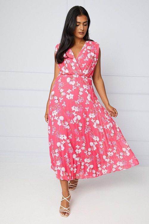 Floral Pleated Wrap Midi Dress