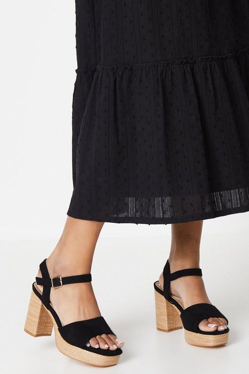 Gaelle Raffia Covered Platform High Block Heeled Sandals