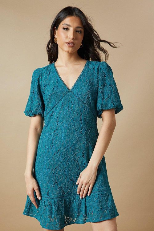 Lace Puff Sleeve Mini Dress