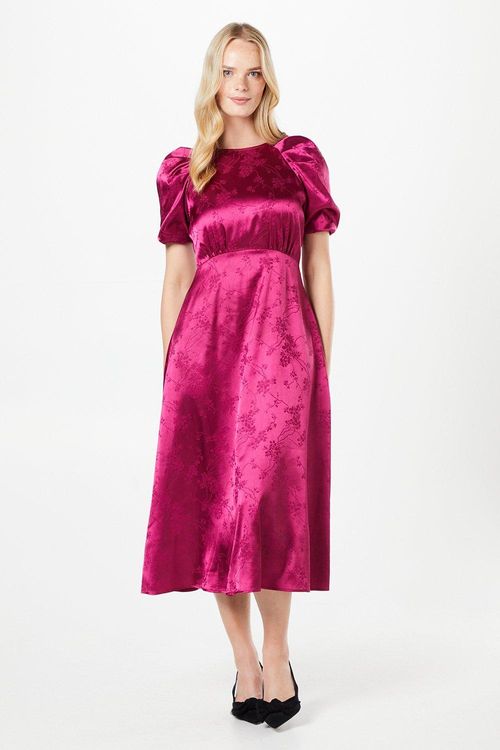 Pleat Sleeve Jacquard Satin...