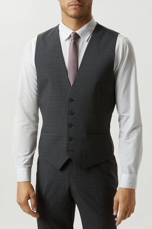 Mens Skinny Fit Grey Grid...