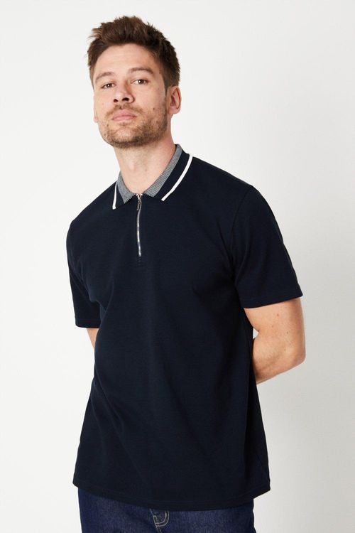 Mens Jacquard Collar Zip Polo...