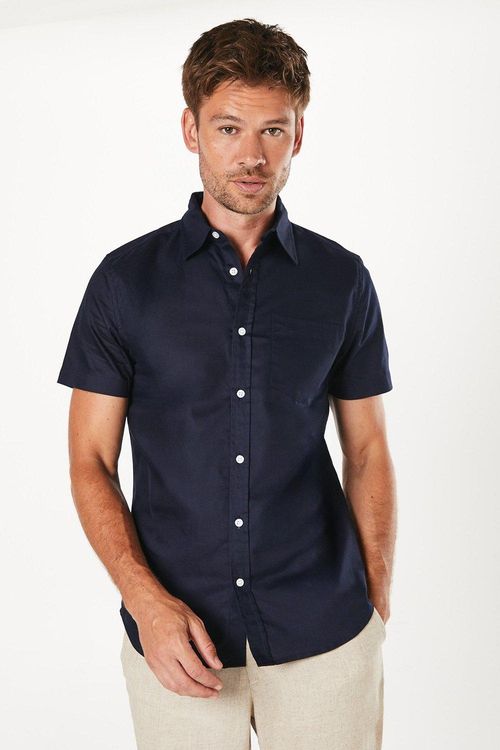 Mens Navy Short Sleeve Oxford...