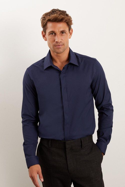 Mens Navy Slim Fit Textured...