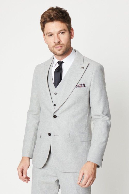 Mens Slim Fit Grey Tweed Suit...