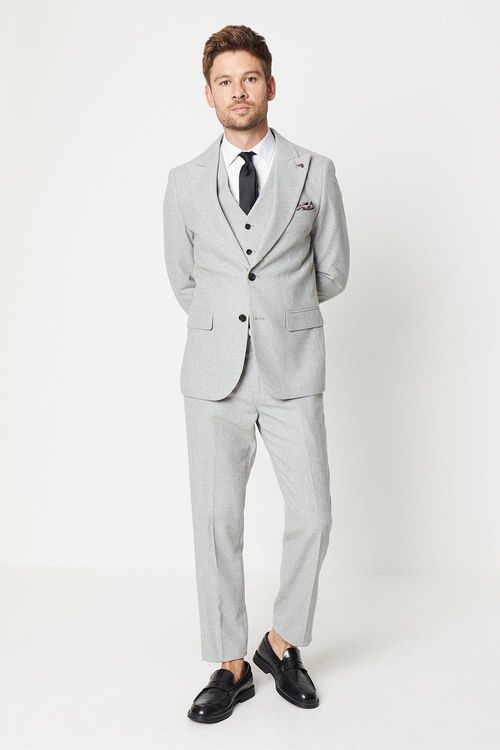 Mens Slim Fit Grey Tweed Suit...