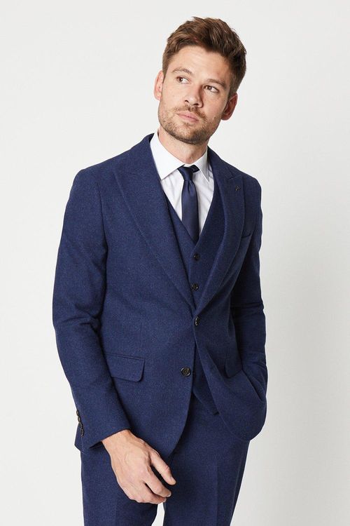 Mens Slim Fit Navy Tweed Suit...