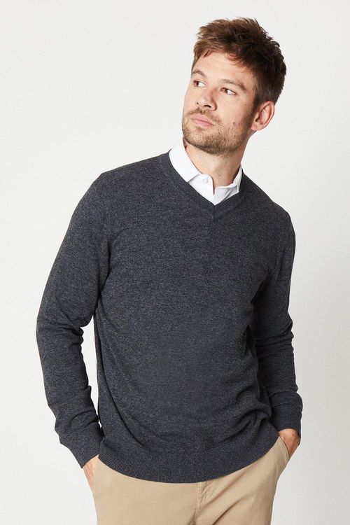 Mens Cotton Rich V Neck Jumper