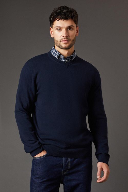 Mens Cotton Rich V Neck Jumper