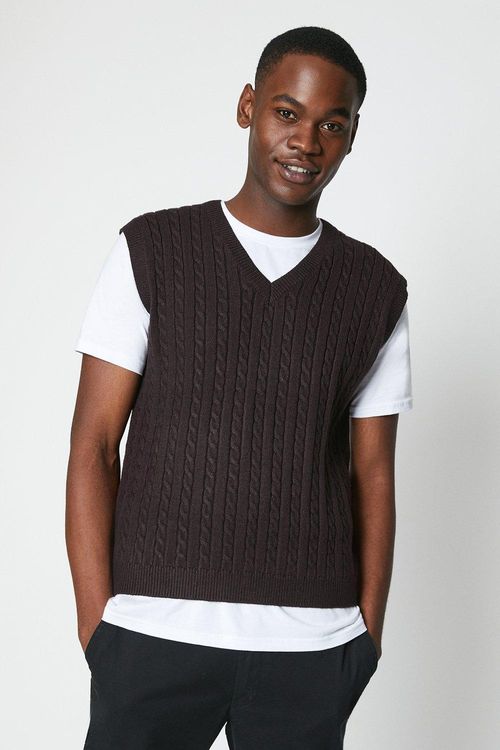 Mens Cable Knit V Neck Vest