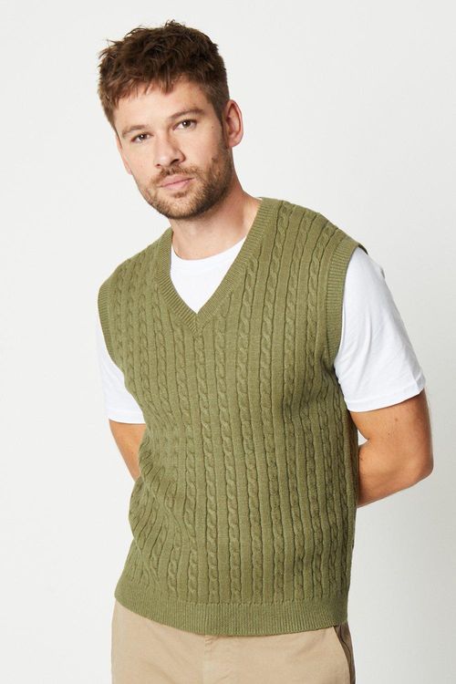 Mens Cable Knit V Neck Vest