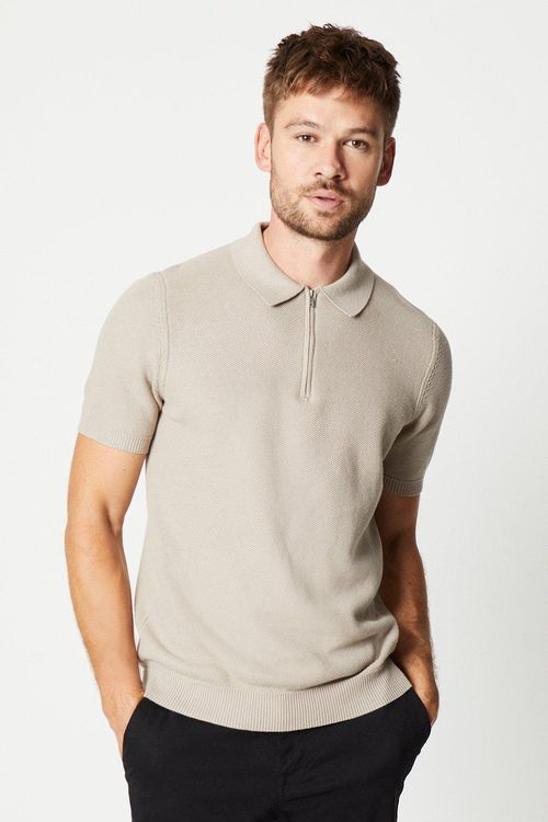 Mens Texture Zip Knitted Polo