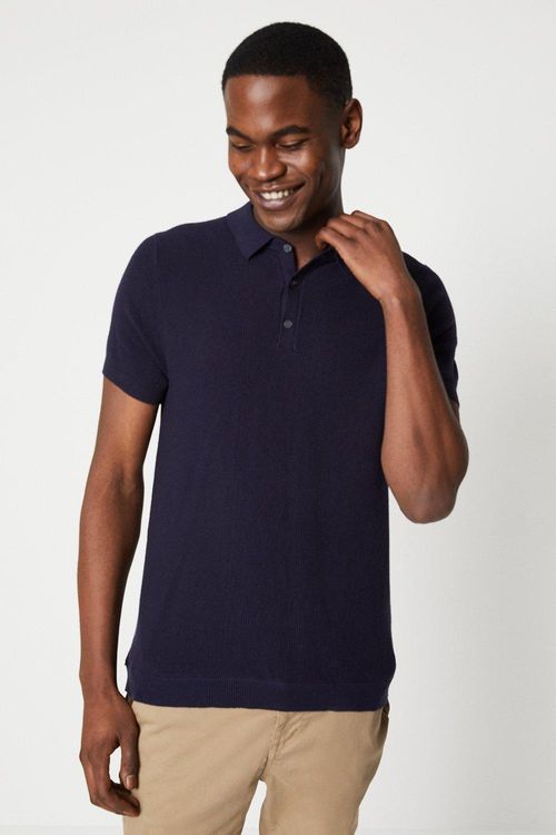 Mens Moss Stitch Knitted Polo