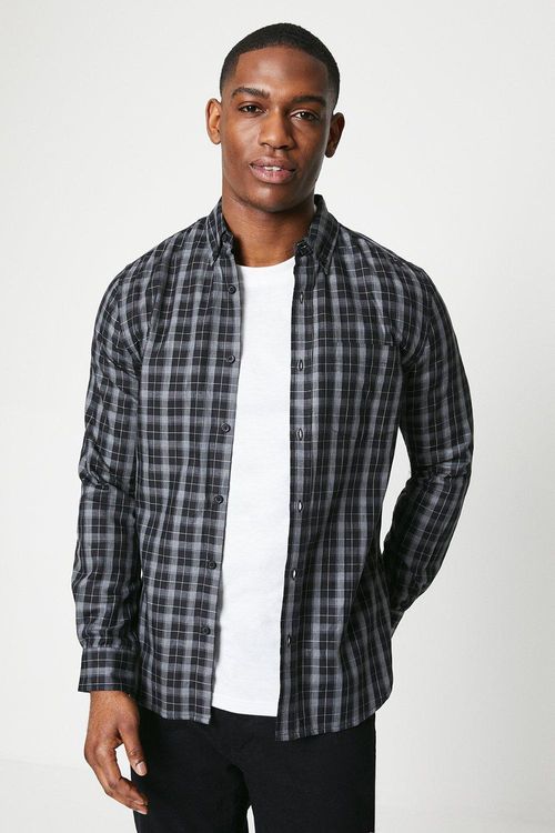 Mens Grey Button Down Check...