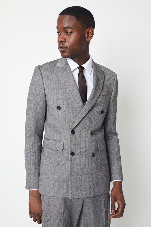 Mens Slim Herringbone Suit...