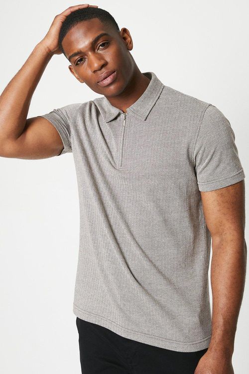 Mens Herringbone Zip Polo