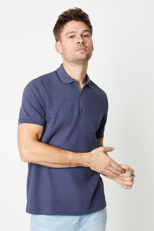 Mens Jacquard Texture Zip Polo