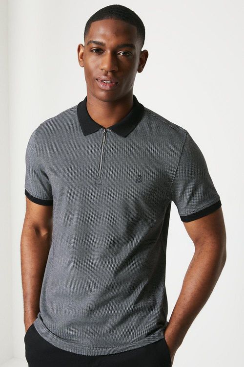 Mens Dot Jacquard Zip Polo