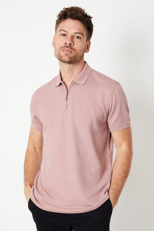 Mens Jacquard Texture Zip Polo