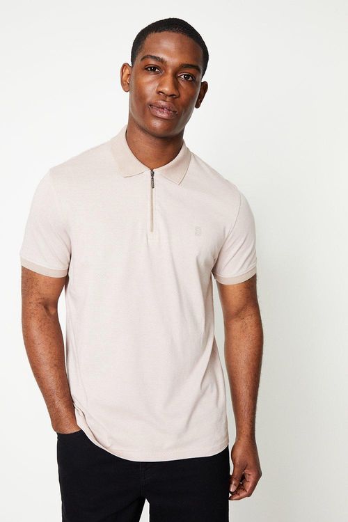 Mens Dot Jacquard Zip Polo