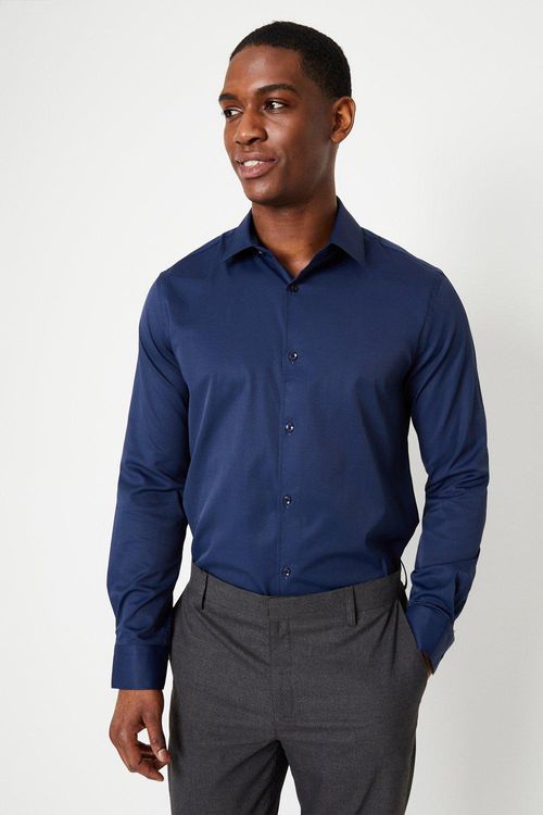 Mens Navy Slim Fit Long...