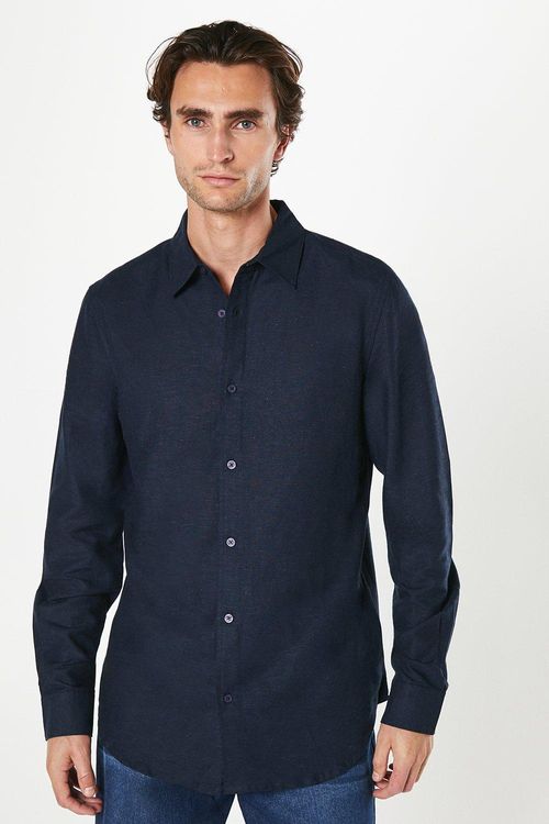 Mens Linen Blend Long Sleeve...